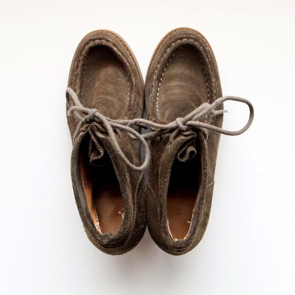 Lucky Brand Ysabel Military Green Lace-up Moc Toe Wedge Heel Ankle Boots Booties - Picture 4 of 16